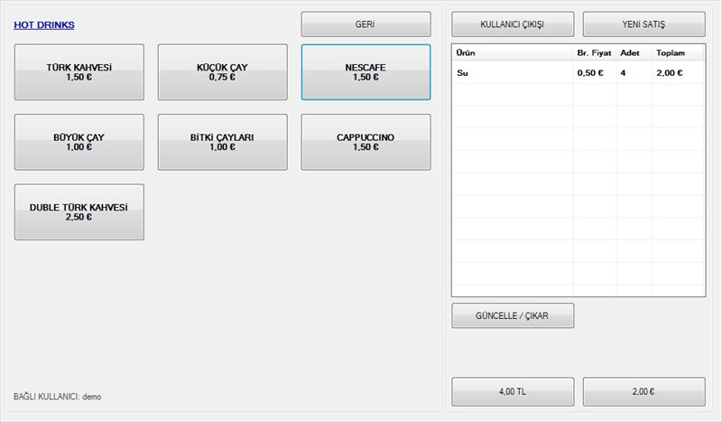 Satış Ekranı - Kategori Ürünleri