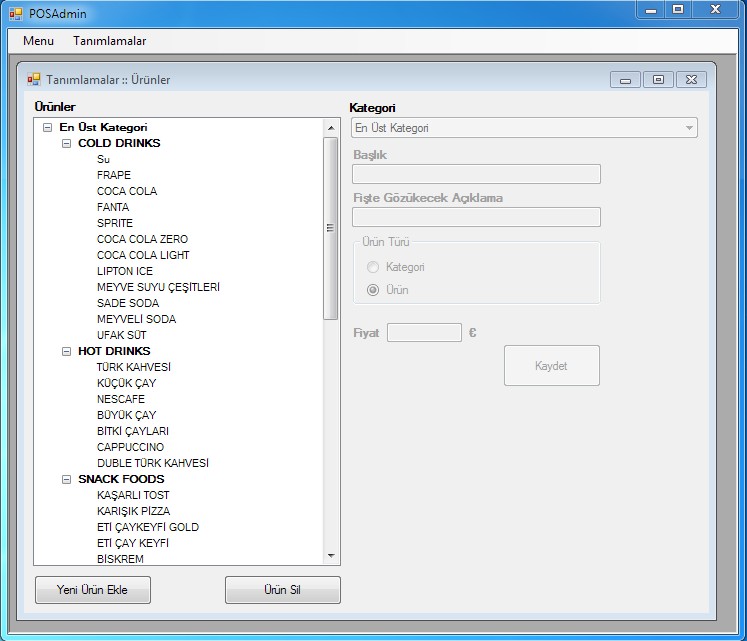 Ürün Tanımlama Ekranı
